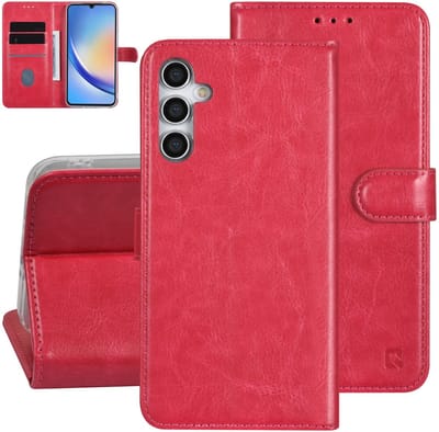 UNIQ Accessory Back Cover - Galaxy A34 5G - Felroze - Walletcase met Pasjeshouder