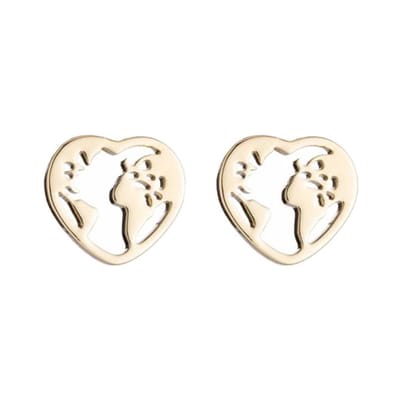 Fako Bijoux® - Oorbellen - Steker - RVS - Stainless Steel - Wereldkaart Hart - Goudkleurig