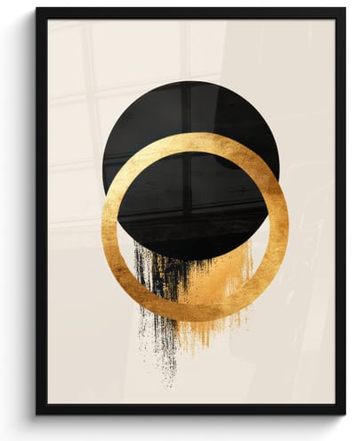 Poster in lijst - Fotolijst 60x80 cm - Posters - Abstract ontwerp - Zwarte cirkel - Verfvlekken - Posterlijst zwart - Decoratie - Wanddecoratie woonkamer - Muurdecoratie slaapkamer
