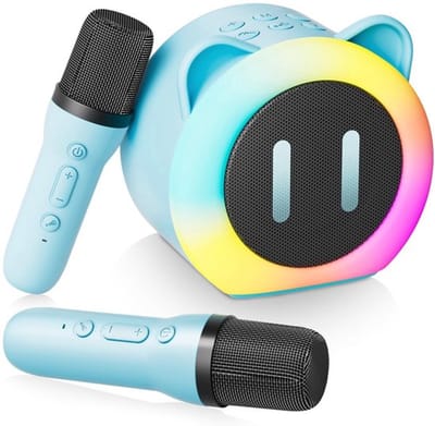 Karaoke set kinderen - karaokesets met 2 microfoons - met taalveranderingseffecten en LED-licht - Bluetooth Party Speaker Draadloos - Ondersteunt TF, USB - Verjaardagscadeaus voor Meisjes Jongens Familie Thuis Feest - Blauw