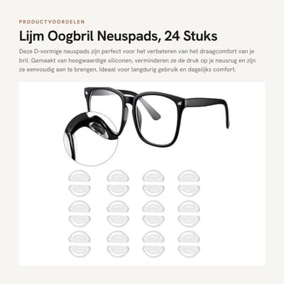 Dailygoods- Neuspads Siliconen 24 Stuks - D-vormige Neuspads - Zelfklevende Bril Pads - Antislip Neuspads - Zacht en Comfortabel - Transparant en Duurzaam - Brillenpads