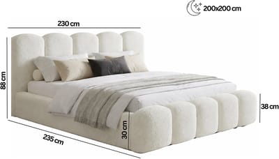 Gestoffeerd Tweepersoonsbed 200x200 cm – Luxe Bouclé Opbergbed met Hoog Rond Hoofdbord, Dikke Schuimvulling en Houten Lattenbodem – Bruin – Laura
