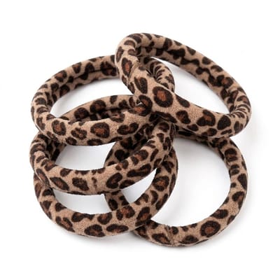 Beige elastische haarbanden set 5 stuks – leopard print haar elastiek voor dames – zachte ronde haaraccessoires voor dagelijks gebruik