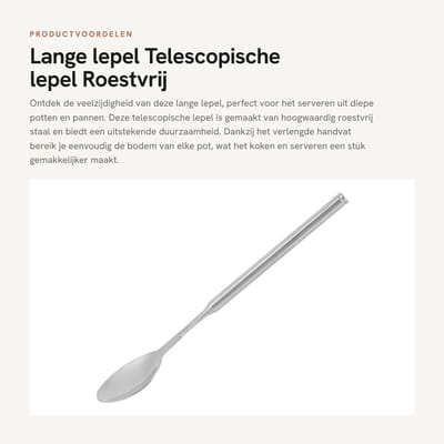 Dailygoods- Lepel telescopisch 62 cm - Roestvrij staal - Rekbaar handvat - Voor serviesgoed - Voor barbecueën - Duurzaam materiaal - Keukenlepel
