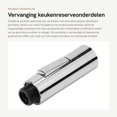 Dailygoods- Sproeikop Uittrekbaar - Twee Spuitmodi - G1/2" Connector - ABS Materiaal - Duurzaam - Schokbestendig - Kraanmondstuk