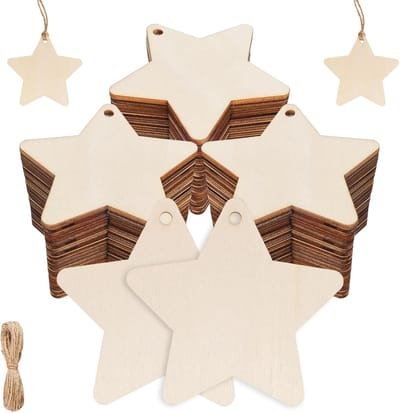 SnelShoppen - Set van 60 Houten Sterren 7 cm - 3 mm Dikke Blank Houten Hangertjes voor Knutselen, Schilderen, Kerstdecoratie, Feestversiering en Cadea