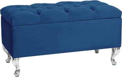 Gevoerde opbergbank met deksel - 81 x 42 cm - Marineblauw fluweel - Multifunctionele poef voor woonkamer, slaapkamer en hal