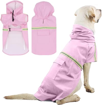 QTTVBTNA - Hondenjas – Honden Regenjas – Wasserdichte met Capuchon – Verstelbare Pasvorm – Beschermende Regenmantel voor Kleine, Middelgrote en Grote Honden – Outdoor Gebruik - Maat M