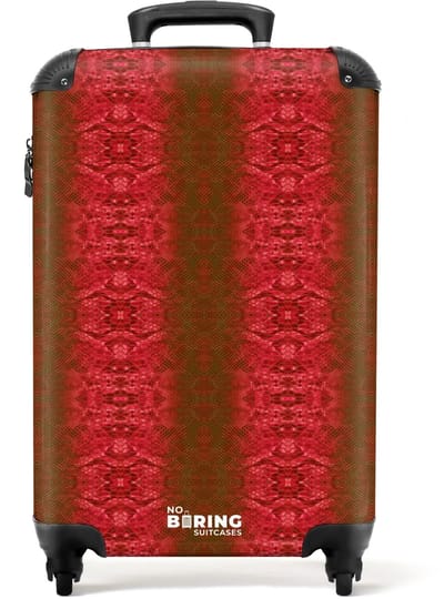 NoBoringSuitcases.com - Koffer - Dieprood slangenhuid met symmetrische schubstructuur - Past binnen 55x40x20 cm en 55x35x25 cm - Trolley handbagage - Valiezen met wieltjes volwassenen - Reiskoffer op wielen - Rolkoffer lichtgewicht