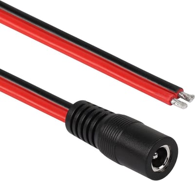 DC5521 Power Pigtails Kabel 1.6 FT 14 AWG 5.5 mm x 2.1 mm voor CCTV Beveiligingscamera's en LED Stripverlichting - 2 Stuks, Hoogwaardige Voedingskabel