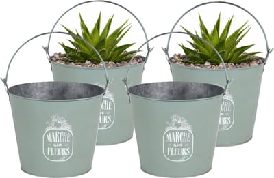 Sunnydays Emmer/plantenpot/bloempot - 4x - zink - jadegroen - D24 x H19 cm