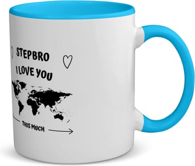 Akyol - stepbro i love you this much koffiemok - theemok - blauw - Broer - geweldige stiefbroer - liefste stiefbroer - verjaardag - cadeau - kado - bedankje - geschenk - 350 ML inhoud