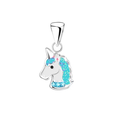 Joy|S - Zilveren eenhoorn hanger - blauw witte unicorn - hanger zonder ketting