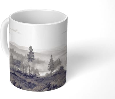 Mok - Koffiemok - Mistig - Berglandschap - Illustratie - Mokken - 350 ML - Beker - Koffiemokken - Theemok