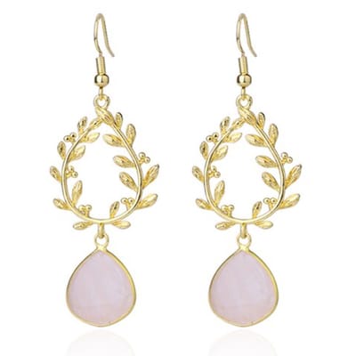 Laurelkrans Oorbellen Deja Jewels - Goudkleurig en Roze Kwarts