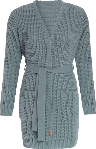 Knit Factory Robin Gebreide Dames Vest - Grof gebreide cardigan - Groen Damesvest - Middellang vest reikend tot boven de knie - Stone Green - 40/42 - Met steekzakken