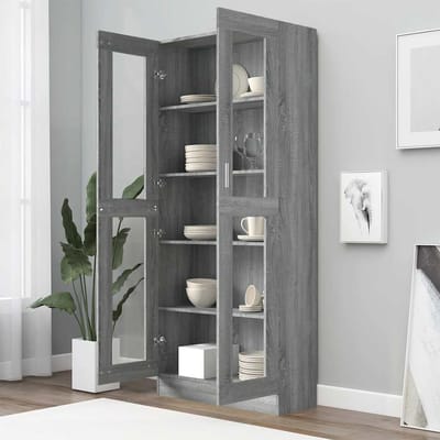 vidaXL - Vitrinekast - 82,5x30,5x185 - cm - bewerkt - hout - grijs - sonoma - eiken