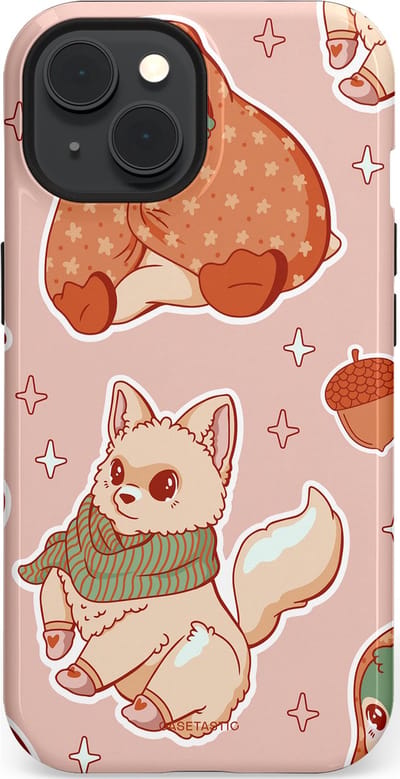 Casetastic hoesje geschikt voor Apple iPhone 15 - MagSafe - Dubbellaagse bescherming - Winter avontuur - Fashion Case - Perzik Zand Lichtgrijs