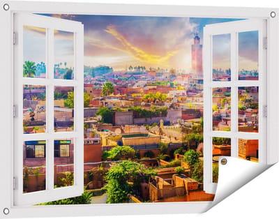 Gards Tuinposter Doorkijk Medina van Marrakesh in Marokko - 90x60 cm - Tuindoek - Tuindecoratie - Wanddecoratie buiten - Tuinschilderij