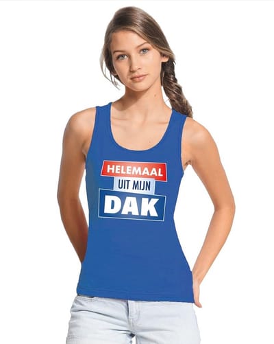 Blauw Helemaal uit mijn dak singlet/ mouwloos shirt dames S