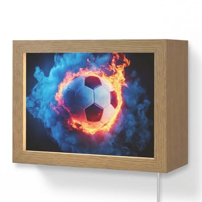Wandlamp 20x15 cm - Oplaadbaar - Voetbal - Vuur - IJs - Blauw - Wandlampen binnen woonkamer - Slaapkamer lamp met kabel - Decoratieve nachtlamp - Vloerlamp snoer