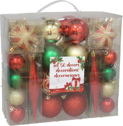 Gerimport Kerstballen en ornamenten set - 56-delig - groen/rood/goud - kunststof