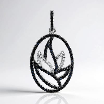 Cavill - Zilveren Hanger - 925 Sterling Zilver Geplatineerd - 0 62 ct Zwarte Spinel en 0 149 ct Zirkonia - Rond Geslepen Pave - Elegant Sieraad
