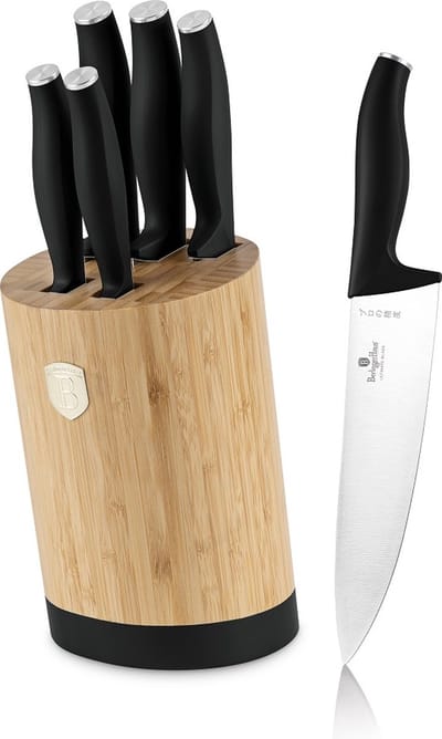 Berlinger Haus - 2753 - 6 delige messenset op bamboe houten standaard - Matt black Collection
