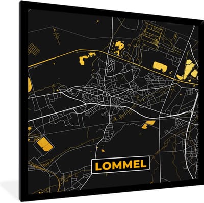 Fotolijst incl. Poster - Lommel - Stadskaart - Goud - Plattegrond - Kaart - 40x40 cm - Posterlijst