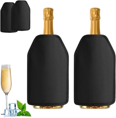Wijnkoeler: set van 2 flessenkoelers voor onderweg - nylon manchet - extra lange koeling - voor wijn en champagne
