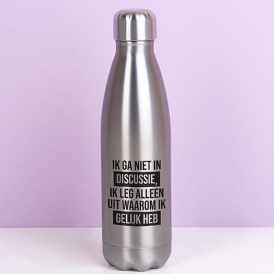 Thermosfles Ik Ga Niet In Discussie - Zilver van Ditverzinjeniet.nl