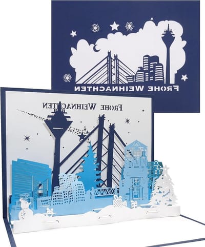 Kerstkaart Düsseldorf Panorama - 3D Vouwkaart Kerst Pop-up Kerstkaart - Kerstgroet Versturen - Filigraan Handgemaakte Pop-up