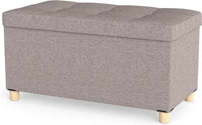 Opvouwbare Voetsteun Kruk - Linnen Poef - Ruimte Organiseren - Met Lade Deksel - 76 x 38 x 39cm - Beige