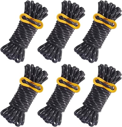Set van 6 Reflecterende Tentlijnen voor Kamperen - 4 m x 5 mm Touw, Verstelbare Guy Ropes en Tenttouwen voor Buitenactiviteiten