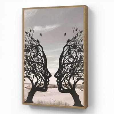 Wandlamp 60x90 cm - Oplaadbaar - Bomen - Gezicht - Bladeren - Moderne kunst - Wandlampen binnen woonkamer - Slaapkamer lamp - Decoratieve nachtlamp - Vloerlamp draadloos