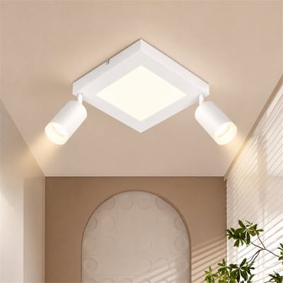 NETTLIFE Opbouwspot LED - 2-lichts - GU10 Fitting - wit - vierkant - 330° draaibar Plafondspot - 3000K Warm Wit Licht - 20W - Moderne Keukenlamp - Metaal - voor Slaapkamer | Hal | Woonkamer - L 25cm