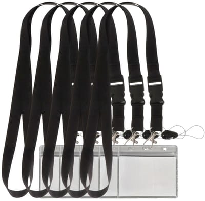 Fako Bijoux - 5x Zwart Keycord + Badgehouder Plastic XL - Sleutelkoord - Badgehouder - 51cm - 20mm - Zwart - 5 Stuks