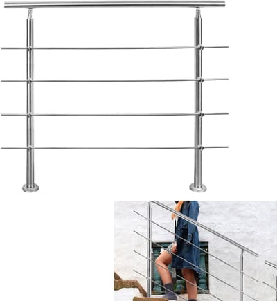 Trapleuning - Roestvrij Stalen - 150cm - 4 Dwarsbalken - voor binnen en buiten - In Hoek Verstelbaar Trapleuningen - met Kogelring en 2 Palen - voor Trap Balkon Terras Borstwering - Ø 42 mm