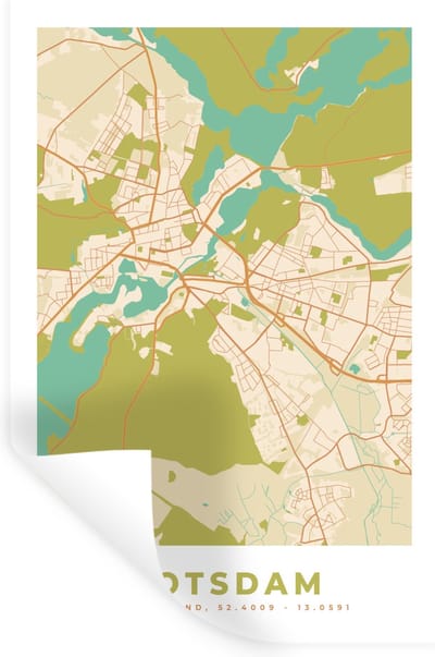 Muurstickers - Sticker Folie - Plattegrond - Potsdam - Kaart - Vintage - Stadskaart - 20x30 cm - Plakfolie - Muurstickers Kinderkamer - Zelfklevend Behang - Zelfklevend behangpapier - Stickerfolie