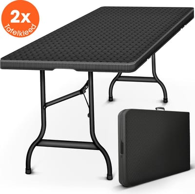 Lenx Klaptafel - Inklapbare tafel - 180x75x74cm -Opvouwbare Tuintafel - Vouwtafel - Inclusief handvat en 2 tafelkleden - 6 tot 8 Personen