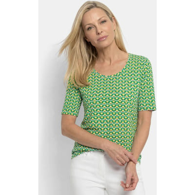 Shirt van viscose met minimalistische geometrische print - groen / gedess. - Gr. 20 van Goldner Fashion