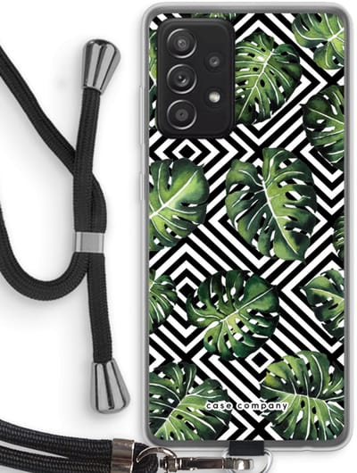 Case Company® - Hoesje met koord geschikt voor Samsung Galaxy A52s 5G hoesje met Koord - Geometrische jungle - Telefoonhoesje met Zwart Koord - Bescherming aan alle Kanten en Over de Schermrand