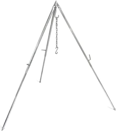 3-delige driepotset voor grillen en koken boven kampvuur - hoogte verstelbare stalen driepoot met accessoires