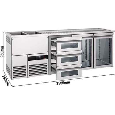 GGM Gastro Biertheke PREMIUM - 2500x700mm - 2 Glastüren & 3 Glasschubladen Zilver
