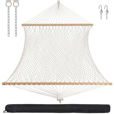 Dubbele Touwen Hangmat met Hardhout Spreiderbalk en Draagtas - Tot 204 kg Capaciteit voor Twee Personen