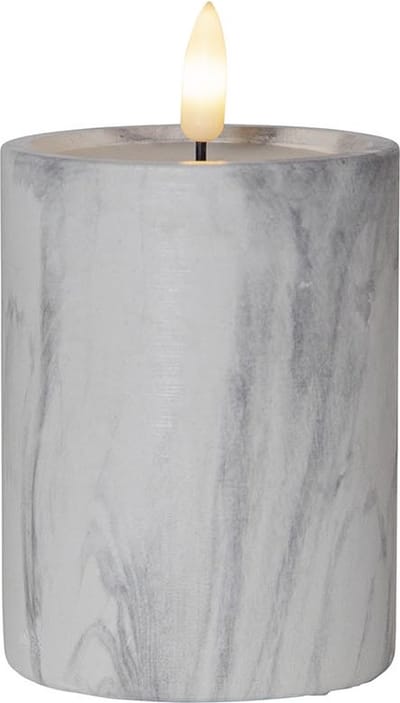 Star Trading Kaars Flame Marble, zuilkaars, marmer design, LED, timer, warm wit, 12,5 cm