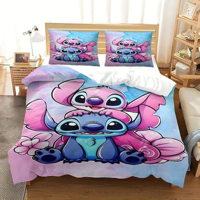 Stitch Print Slaapkamer beddengoed set dekbedovertrek Kerstcadeaus Comforte Cartoon Met kussensloop geschikt voor kinderen en volwassenen 150*200cm 3pcs