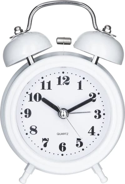 Atmosphera Wekker/alarmklok Classico - wit - metaal - 8.5 x 12 cm - met werkende bellen- batterij voeding