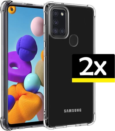 Hoesje - 2 Stuks - Geschikt voor Samsung Galaxy A21s - Sterk & Shockproof - Siliconen Case - Back Cover - Telefoon Hoes Shock Proof - Telefoonhoesjes - Transparant