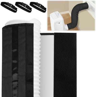 Draagbare airconditioner slanghoes - draagbare AC slangisolatie voor slangen - met een diameter tussen 5 en 5,9 inch - eenvoudige installatie met 3 banden - zwart